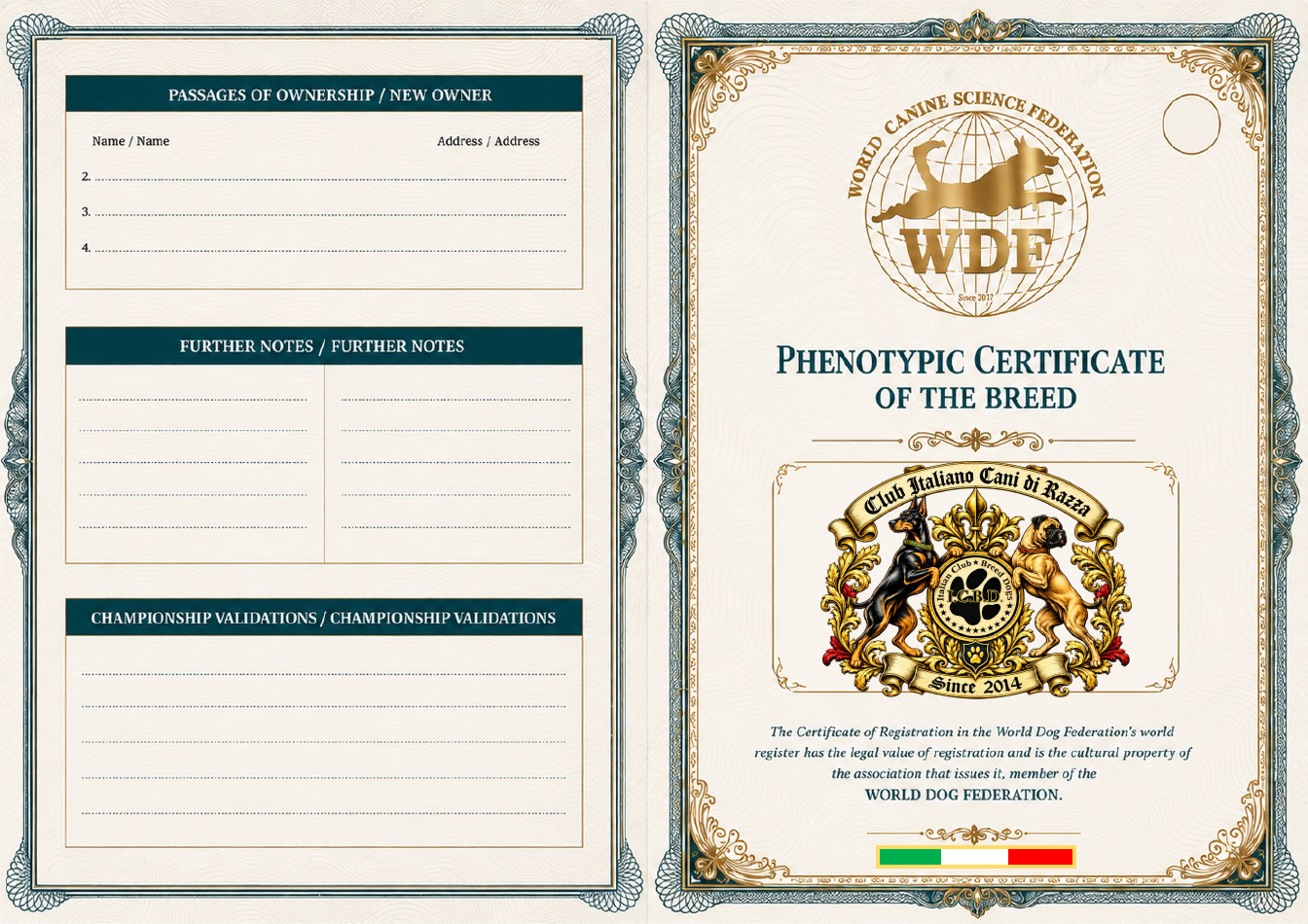 Esempio di certificato fenotipico di razza ICBD WDF